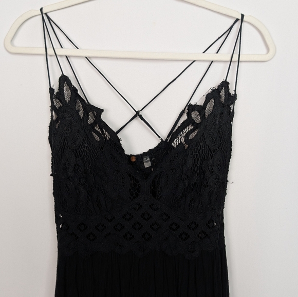 Free People L Adella Maxi Slip Floral Lace Long Flowy Dress Criss Cross Back - Picture 12 of 16
